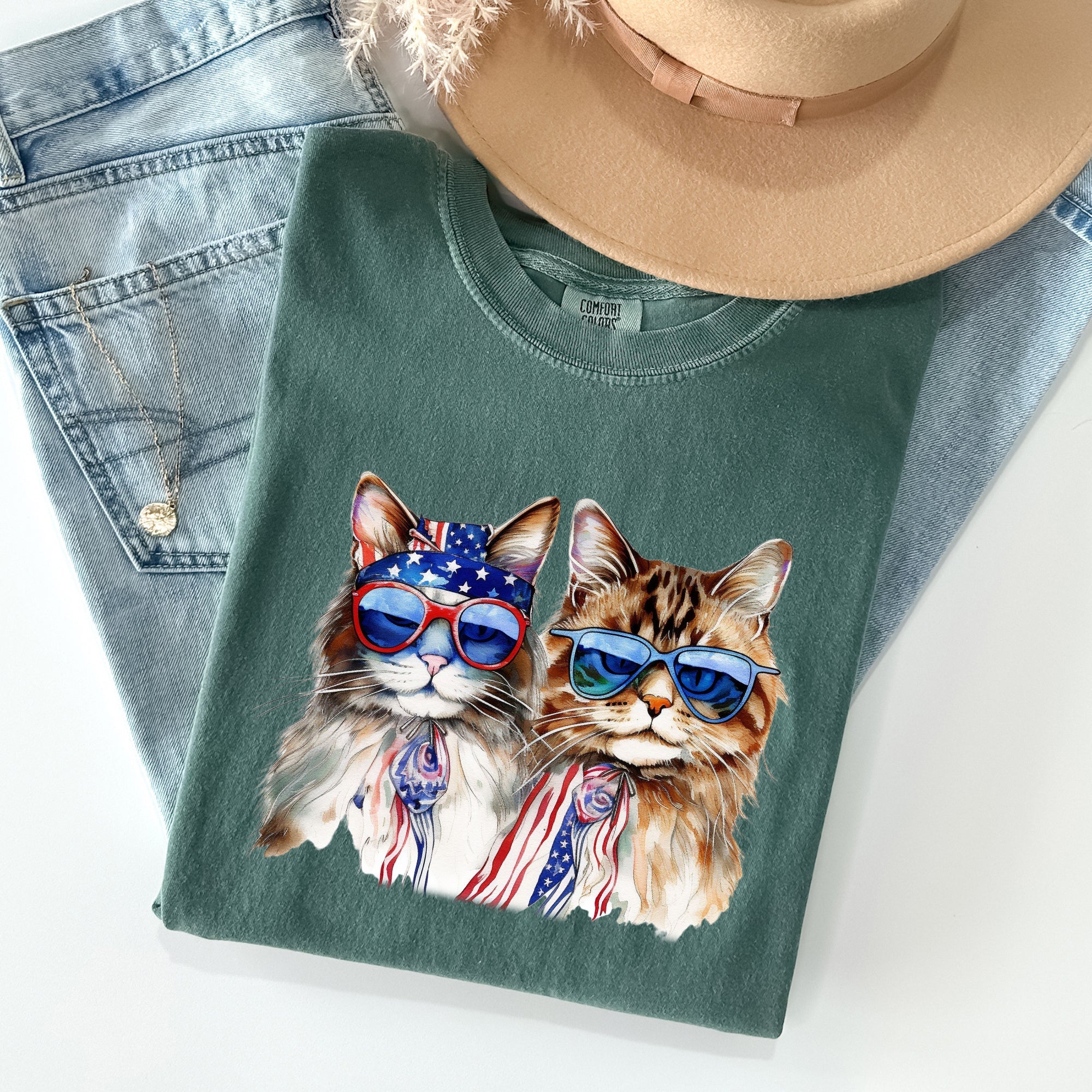 Patriotic Cats, Hippie, Funny, Patriotic, 4th of July Tshirt Comfort Colors T-Shirt