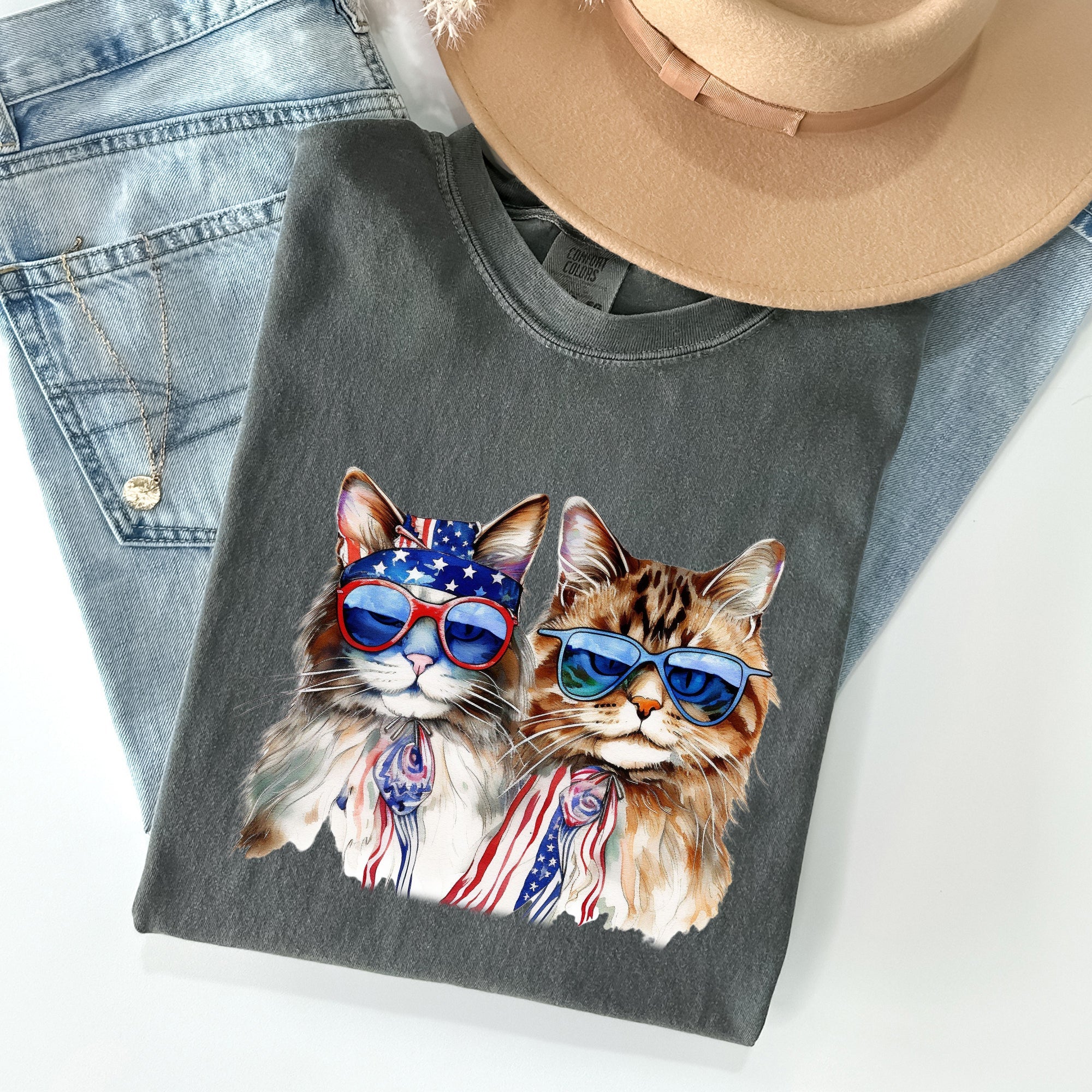 Patriotic Cats, Hippie, Funny, Patriotic, 4th of July Tshirt Comfort Colors T-Shirt