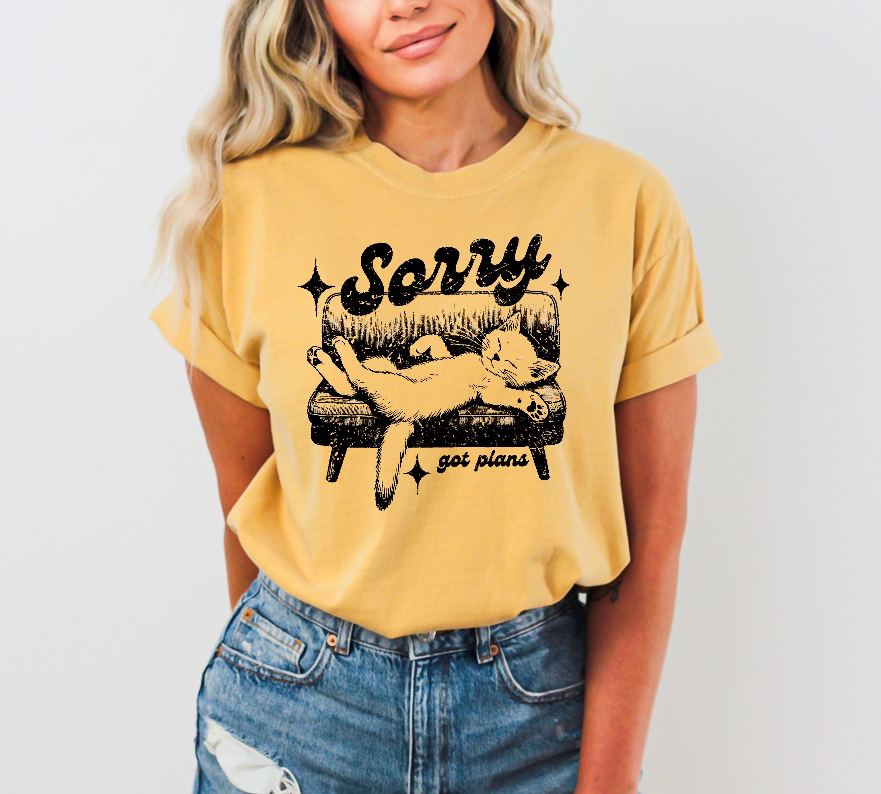 Sorry, Got Plans, Lazy Cat, Aesthetic, Funny, Meme, Tshirt Comfort Colors T-Shirt