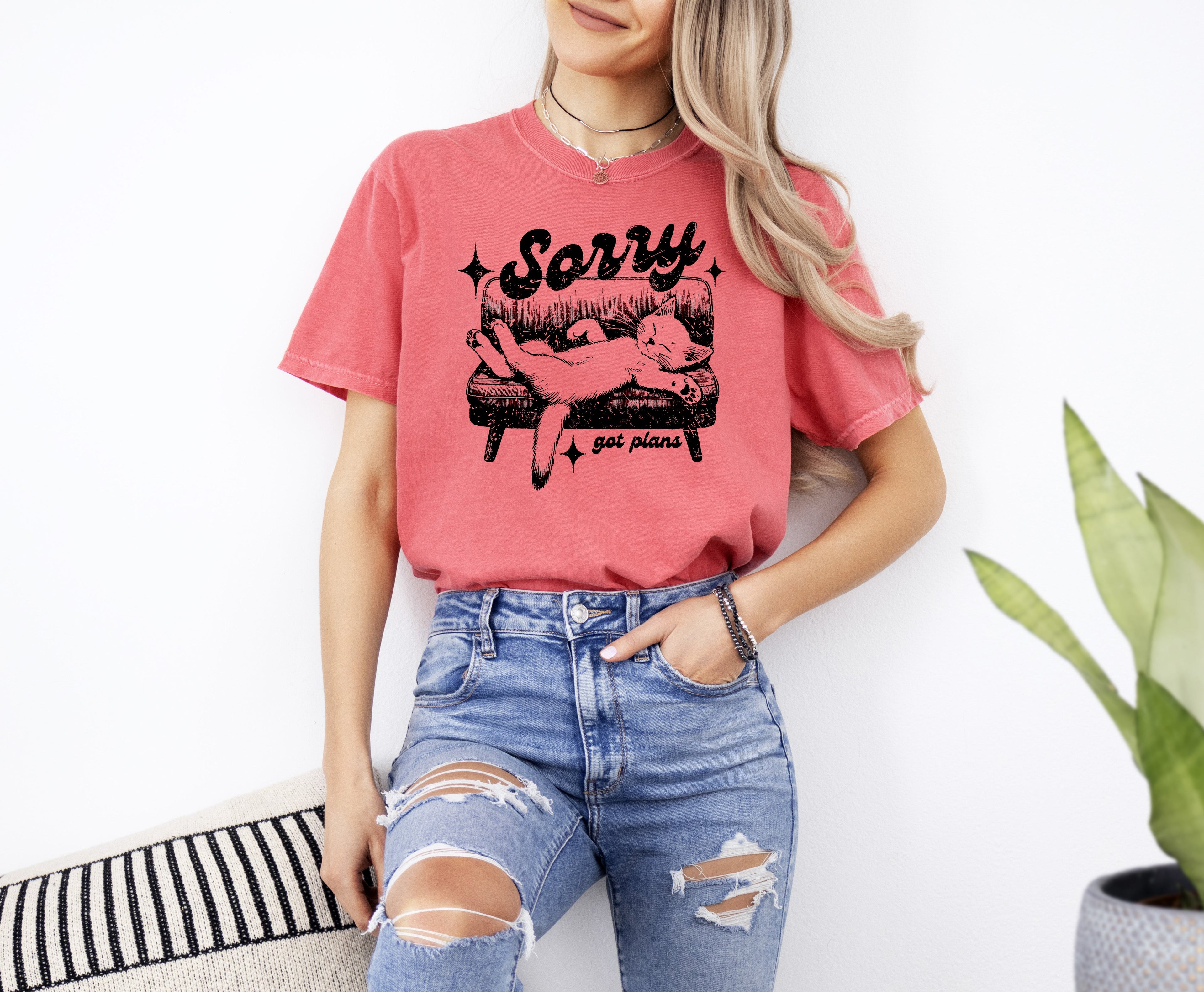 Sorry, Got Plans, Lazy Cat, Aesthetic, Funny, Meme, Tshirt Comfort Colors T-Shirt