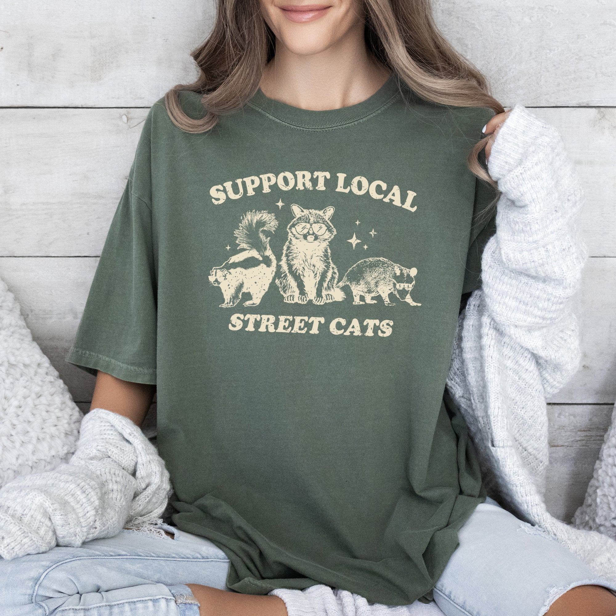 Support Local Street Cats, Raccoon, Skunk, Possum, Meme, Funny, Aesthetic, Comfort Colors Tshirt